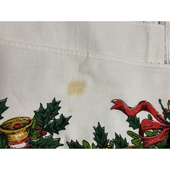 Vintage Christmas Printed Tablecloth Red Bows Ribbons Polka Dots 1950s Red Green - Picture 8 of 16